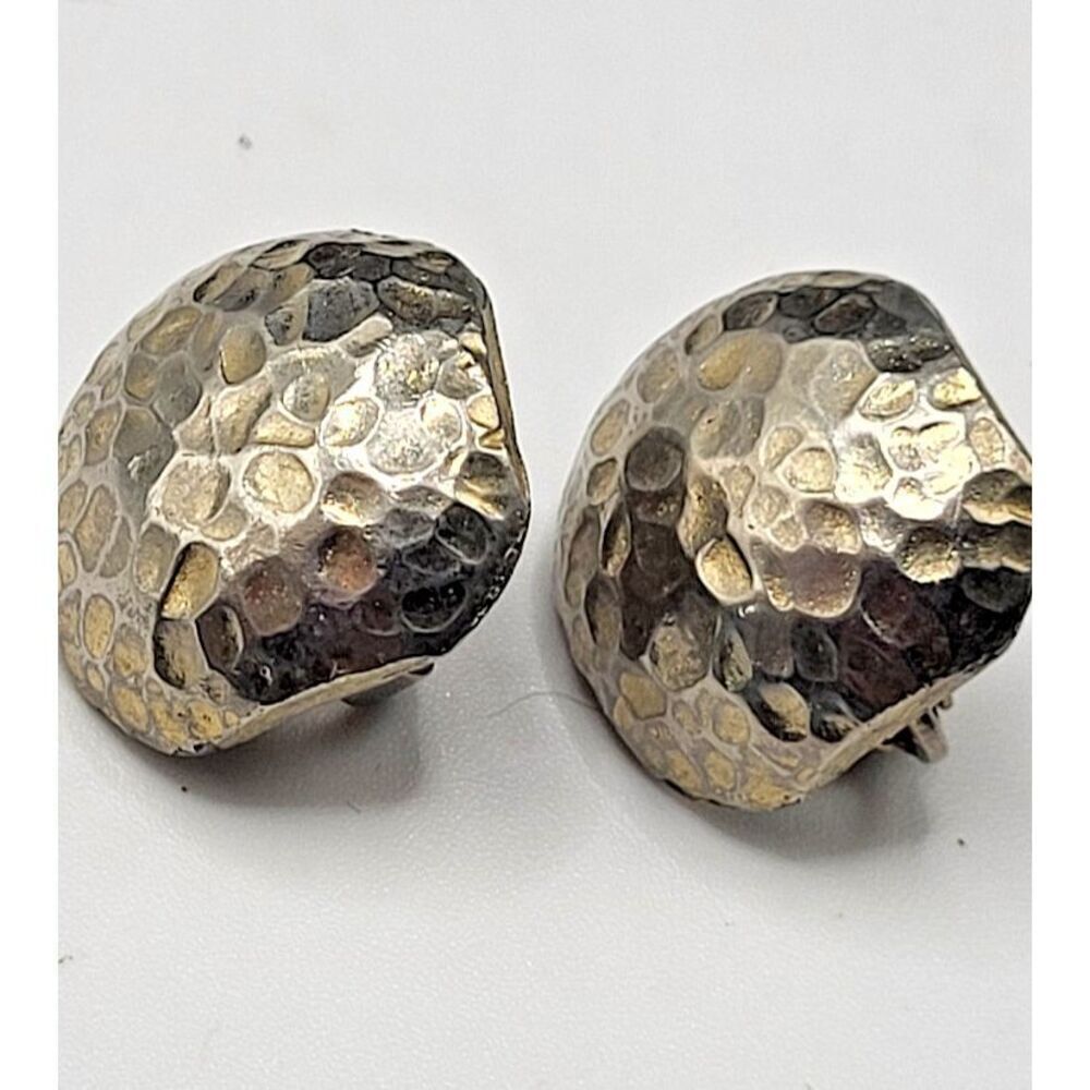 Vintage Clip On Hammered Matte Square Earrings 0.75in